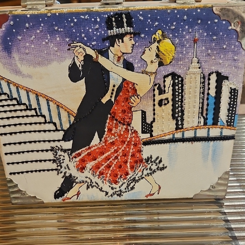 Cigar Box Dancing Couple Beaded Evening Bag